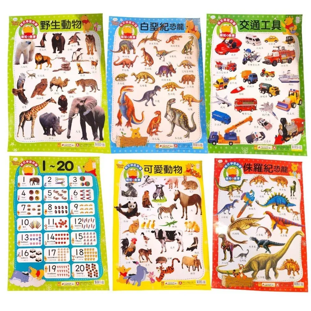 Set of 6 Learn Chinese for‎ Kids Poster Bilingual Chinese Classroom Nursery